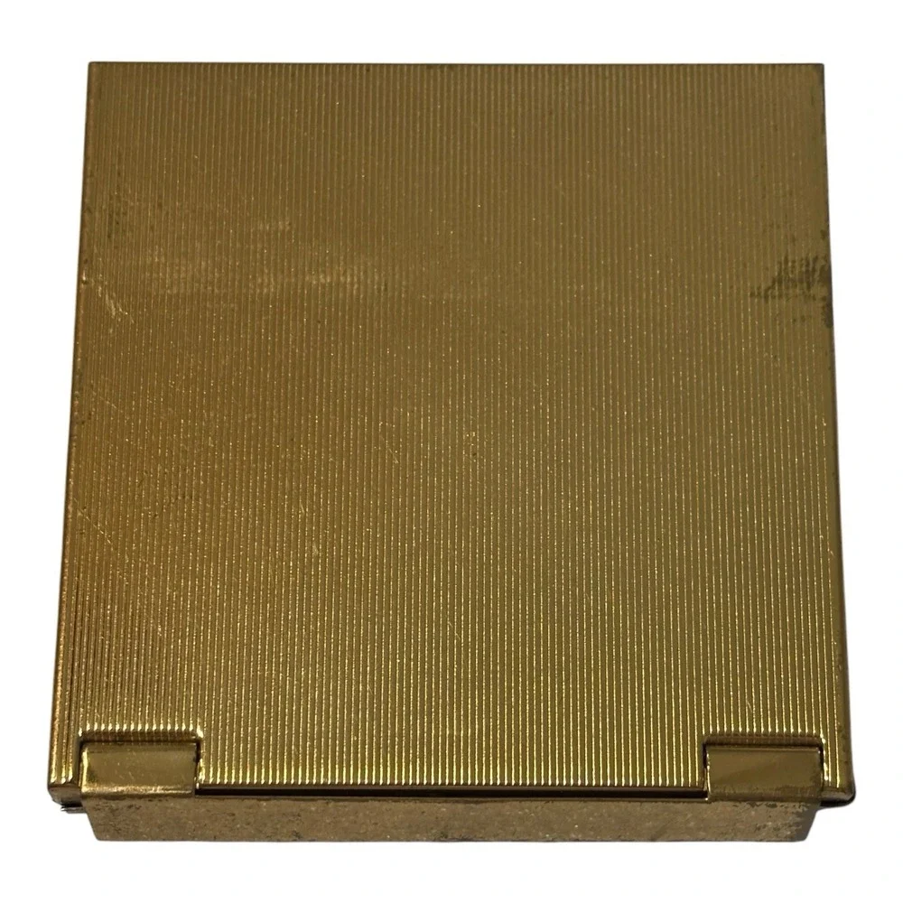 Vintage Avon Gold Tone Powder Compact Mirror w Puff Art Deco Style Vanity